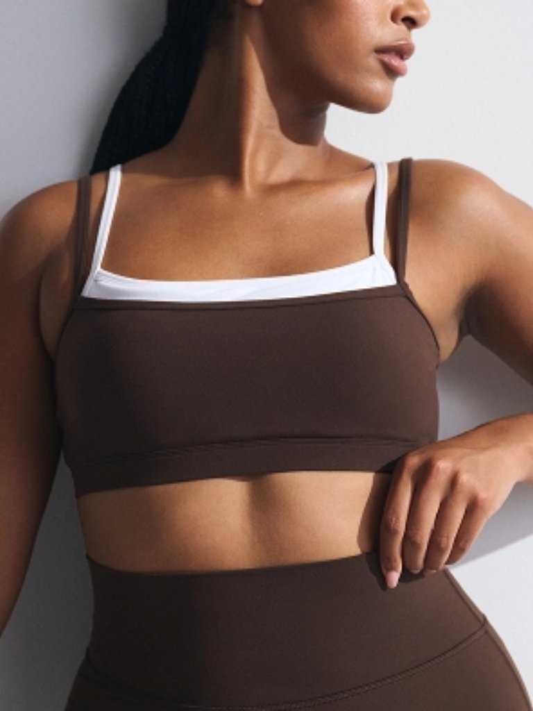 Nwt Abercrombie Ypb Layered Brown And White Sports Bra